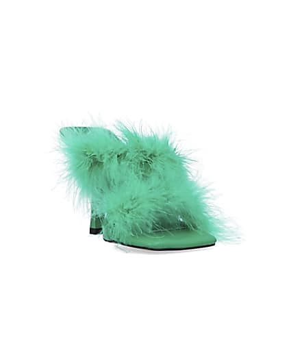 360 degree animation of product Green feather heeled mules frame-19