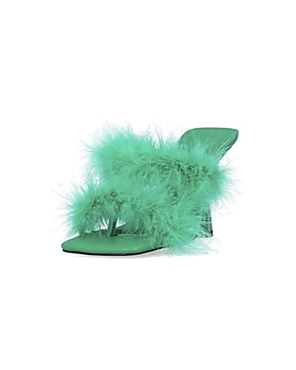 360 degree animation of product Green feather heeled mules frame-23