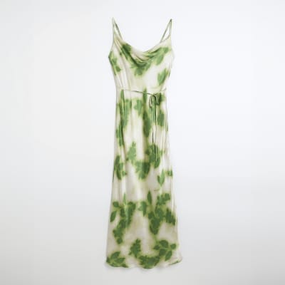 Green Floral Cowl Neck Midi Slip Dress | River Island
