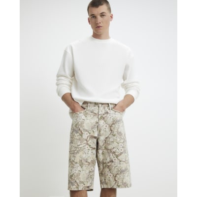 Green Floral Denim Jorts