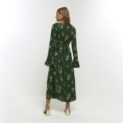 Midi green outlet floral dress