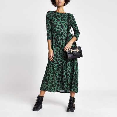 green floral midi dress