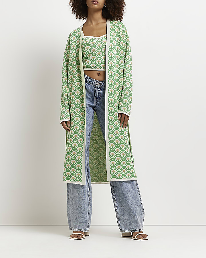 Green floral longline cardigan