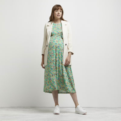 Green floral maternity midi dress