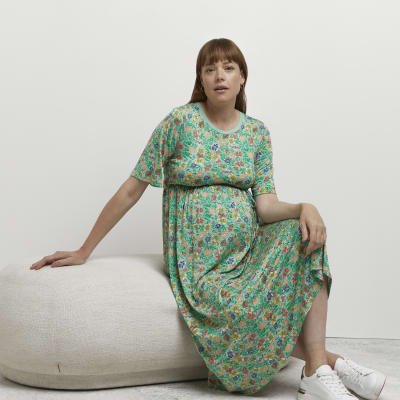 Green floral maternity midi dress
