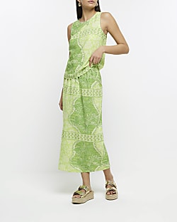 Green floral maxi skirt
