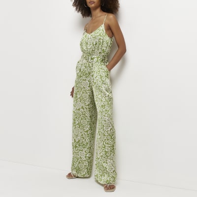 green satin jumpsuit