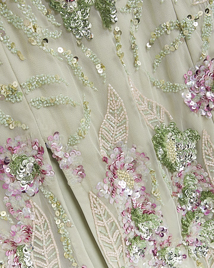 Green floral sequin bodycon maxi dress