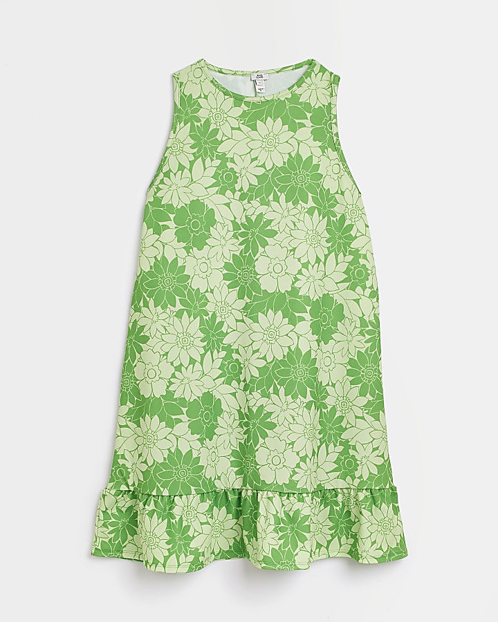 Green floral shift mini dress