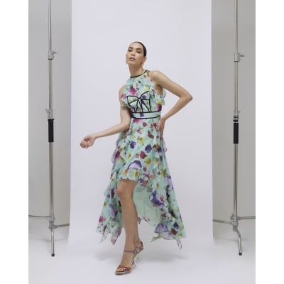 Green Floral Sleeveless Midi Dress