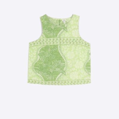 Green floral sleeveless top River Island