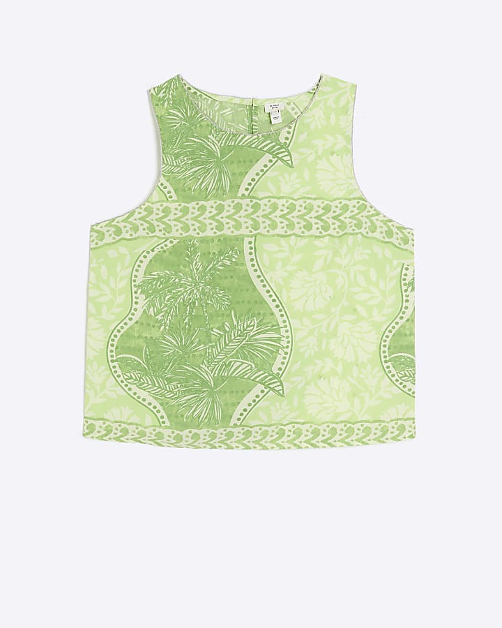 Green floral sleeveless top
