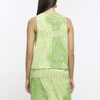 Green floral sleeveless top River Island