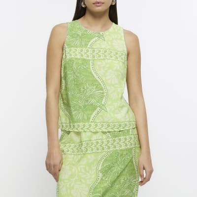 Green floral sleeveless top River Island