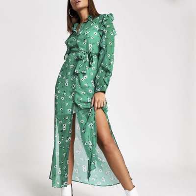 green maxi shirt dress