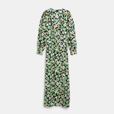 Green floral wrap maxi dress