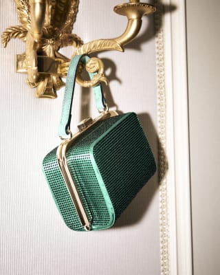 Green Frame Embellished Clutch Bag River Island