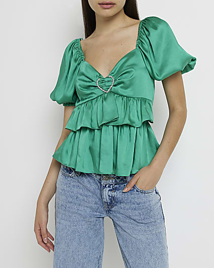 Green frill blouse