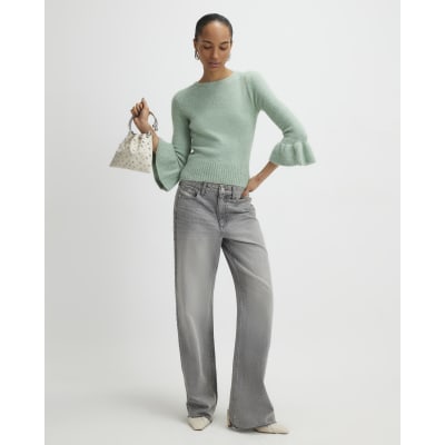 Green Frill Cuff Bow Back Jumper