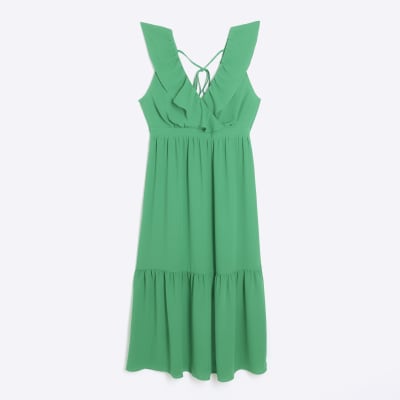 Green frill swing maxi dress River Island
