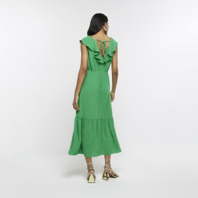 Green frill swing maxi dress River Island