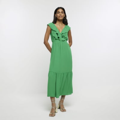 Green frill swing maxi dress River Island