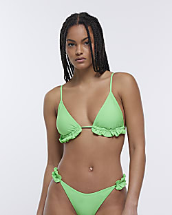 Green Frill Triangle Bikini Top