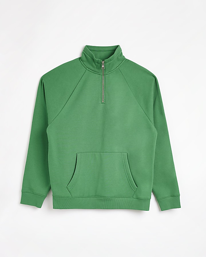 Green Funnel neck Half zip sweatshirt