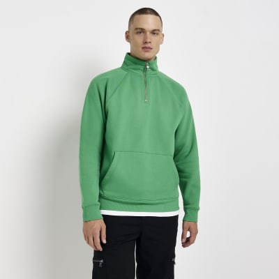 Green Funnel neck Half zip sweatshirt | River Island