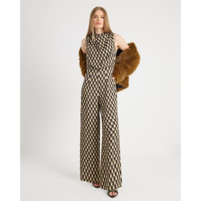 Green Geometric Drape Cowl Jumpsuit