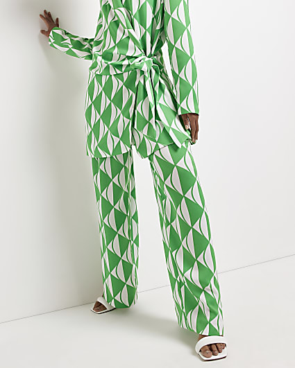 Green geometric print wide leg trousers