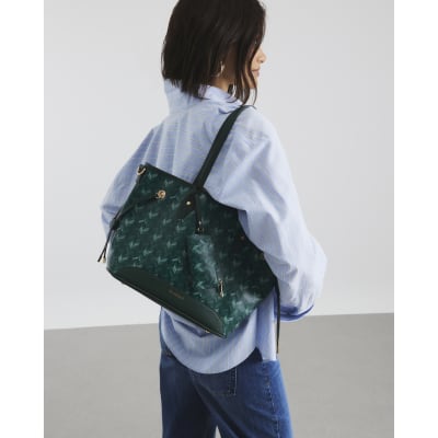 Green Geometric Side Tie Shopper Bag