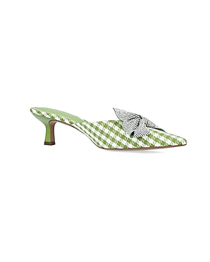 360 degree animation of product Green gingham heeled shoes frame-17