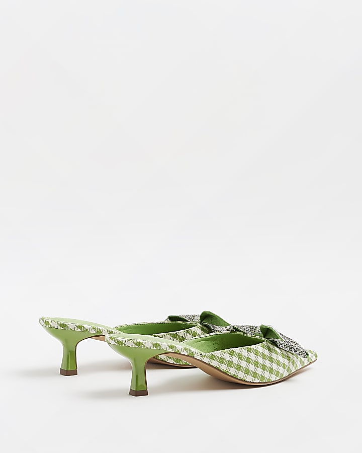 Green gingham heeled shoes