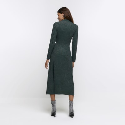 Green glitter knot bodycon midi dress River Island