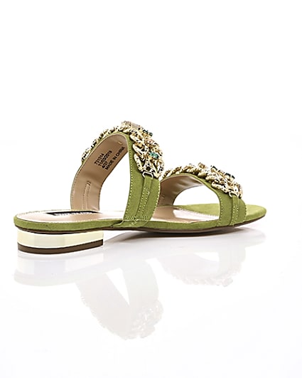 360 degree animation of product Green gold chain embellished mules frame-12