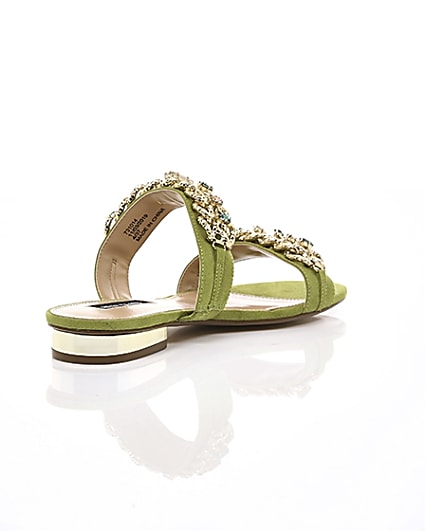 360 degree animation of product Green gold chain embellished mules frame-13