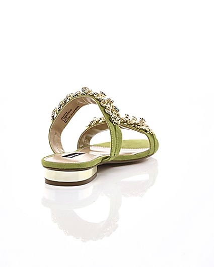 360 degree animation of product Green gold chain embellished mules frame-14