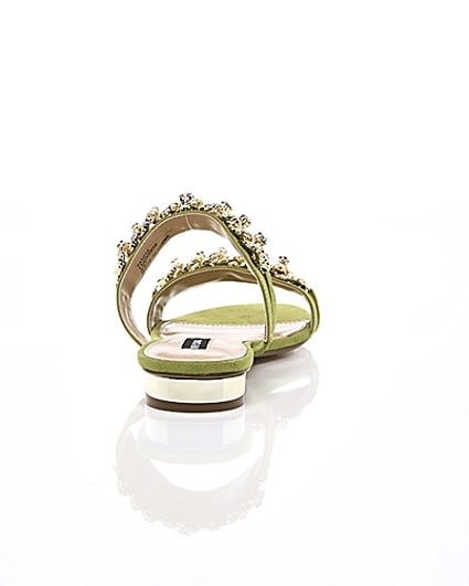 360 degree animation of product Green gold chain embellished mules frame-15