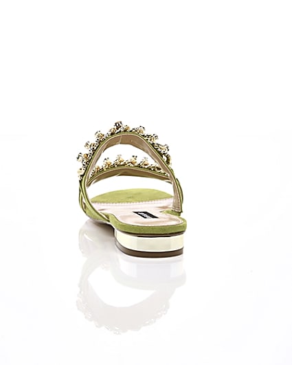 360 degree animation of product Green gold chain embellished mules frame-16