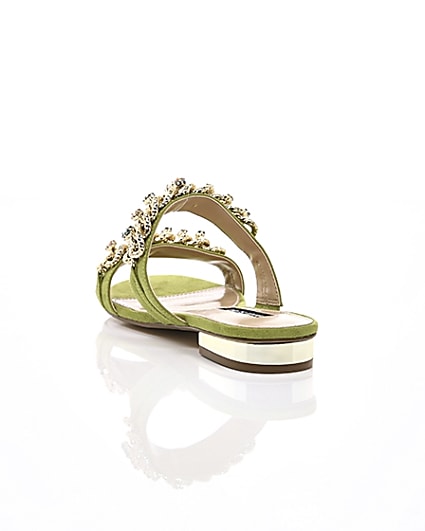 360 degree animation of product Green gold chain embellished mules frame-17