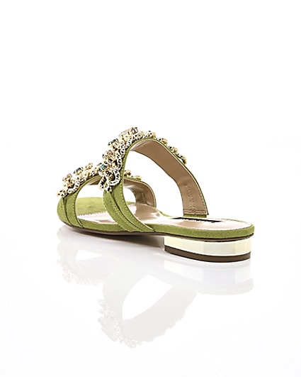 360 degree animation of product Green gold chain embellished mules frame-18