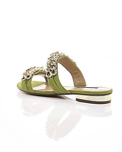 360 degree animation of product Green gold chain embellished mules frame-19