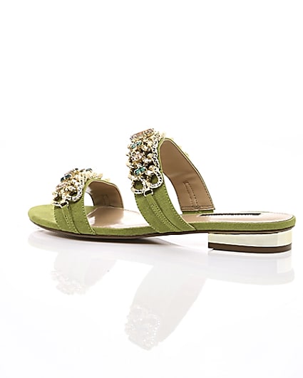 360 degree animation of product Green gold chain embellished mules frame-20