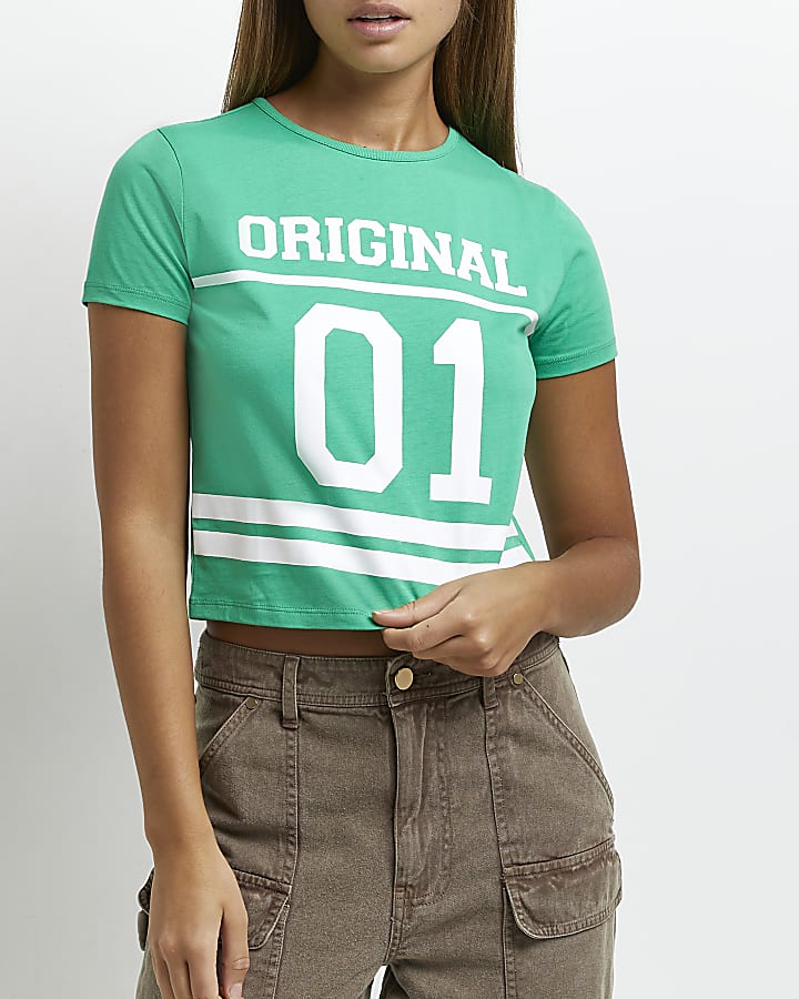 Green graphic cropped t-shirt