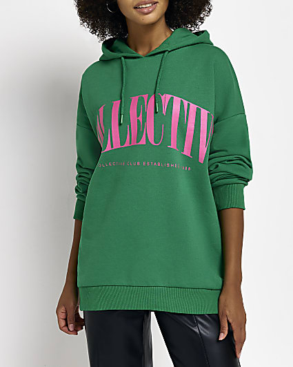Green graphic print hoodie
