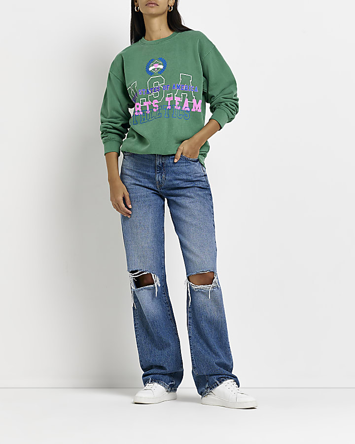 Green graphic print sweatshirt