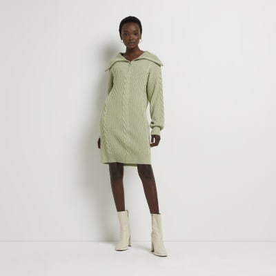 Green half zip jumper mini dress