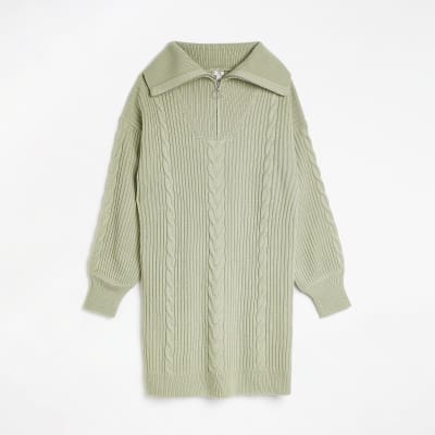 Green half zip jumper mini dress