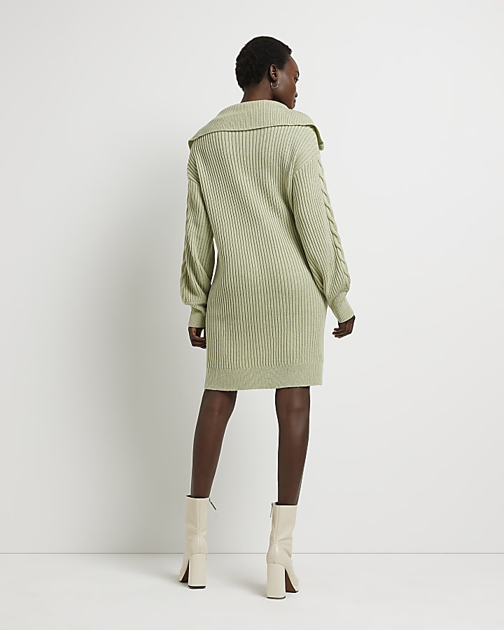Green half zip jumper mini dress